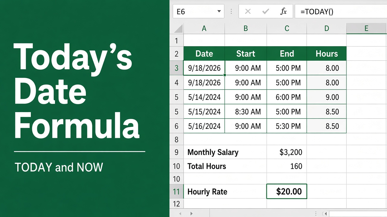 Excel Today's Date: =TODAY() Formula vs Ctrl+; Shortcut