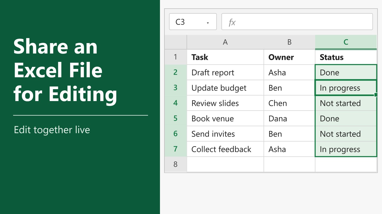 How to Share an Excel File for Editing by Multiple Users featured image showing a shared task tracker