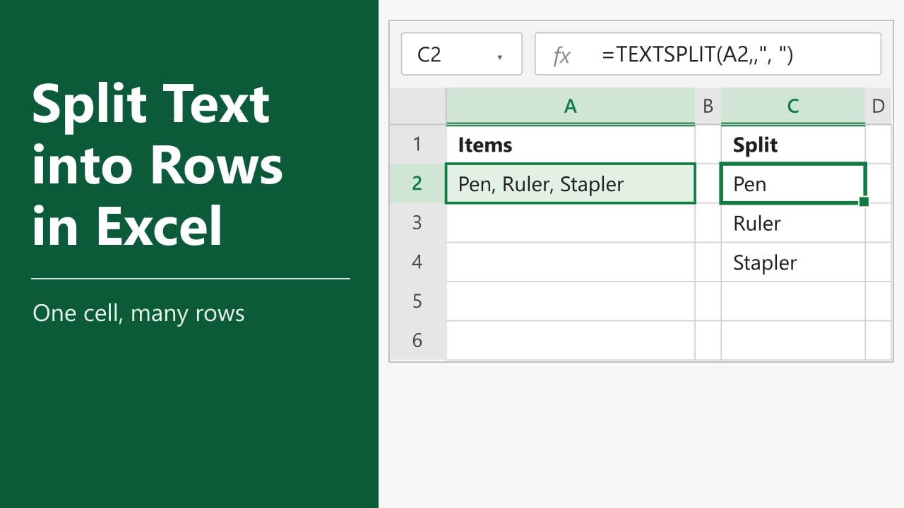 How to Split Text into Multiple Rows in Excel featured image showing TEXTSPLIT turning one cell into three rows