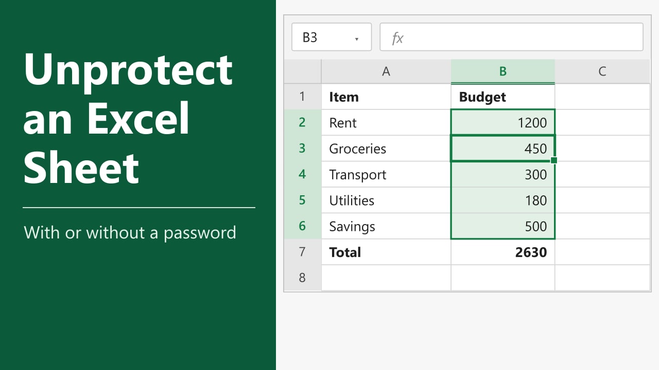 How to Unprotect an Excel Sheet featured image showing a small budget table